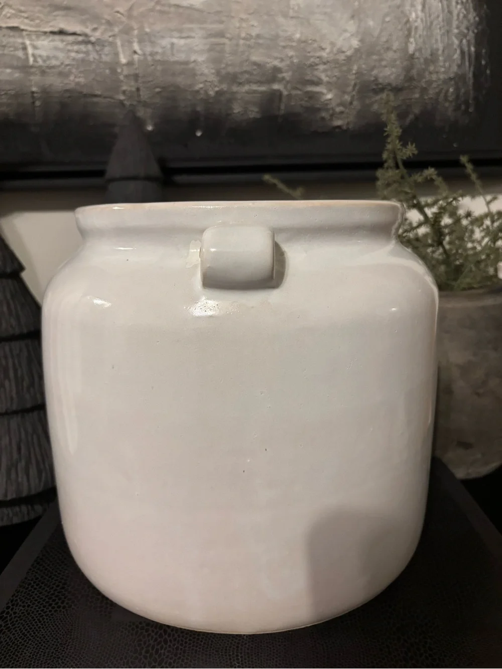 White Vintage Style Ceramic Decorative Vase with Loop Handles- Large